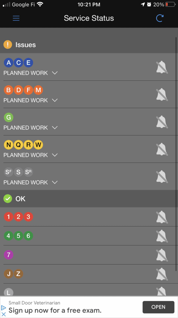 screenshot of NYC Subway app, blog post about how to  get around nyc